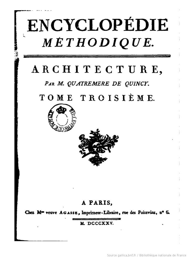 Quatremère de Quincy Encyclopdie mthodique Architecture T 3 NacelleZotheca