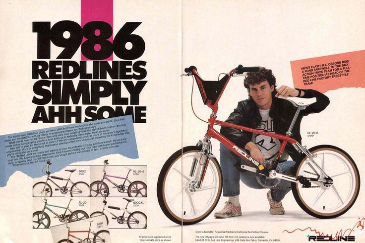 R. L. Osborn 1986 advertisement for Redline freestyle bikes featuring
