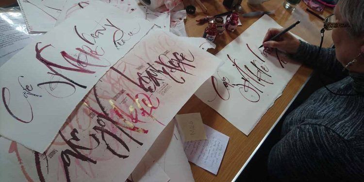 Rachel Yallop Ruling pen calligraphy with Rachel Yallop and Michael Clark Olive