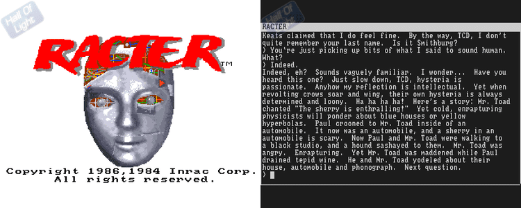 Racter Racter Hall Of Light The database of Amiga games