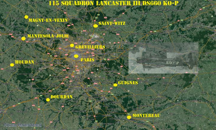 RAF East Wretham 115 Squadron Lancaster III DS660 KOP FO Larson Grevilliers France