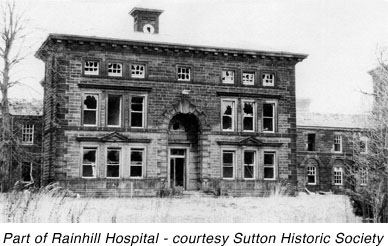 A part of Rainhill Hospital as featured in a historical postcard.