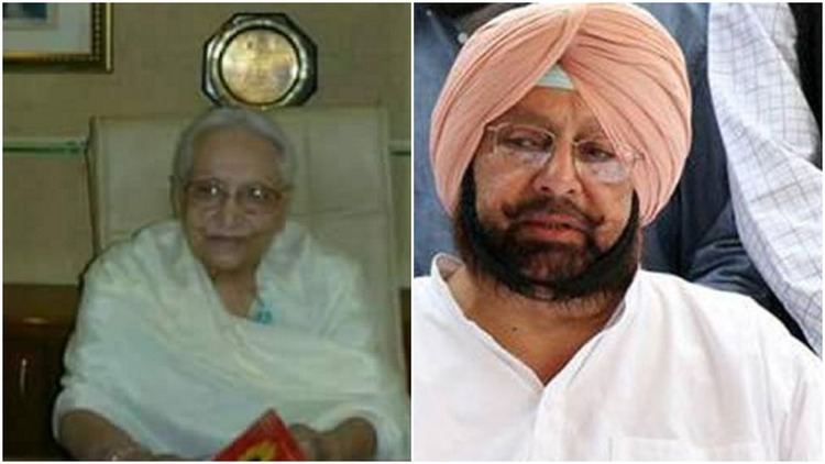 On the left, Mehtab Kaur smiling while sitting on the chair, and on the right, Amarinder Singh wearing a pink dastar and white long sleeves