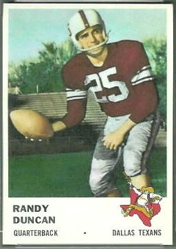 Randy Duncan Randy Duncan rookie card 1961 Fleer 200 Vintage Football Card