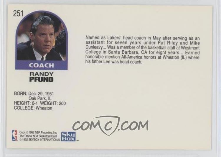 Randy Pfund 199293 NBA Hoops Base 251 Randy Pfund COMC Card Marketplace