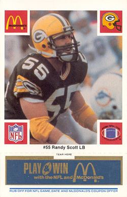 Randy Scott (American football) 1986 McDonalds Packers Randy Scott 55 Football Card Value Price Guide