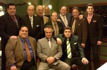 James Gandolfini, Steven Van Zandt, Jerry Adler, Tony Darrow, Joseph R. Gannascoli, Dan Grimaldi, George Loros, Arthur J. Nascarella, Steve Schirripa, Tony Sirico, and Robert Funaro in The Sopranos (1999)