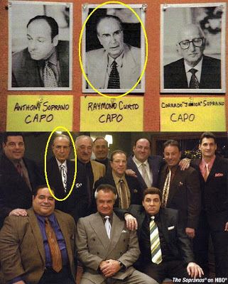 On the left, a picture of Ray Curto on a pinboard together with Anthony and Conrado Soprano. On the right, Ray Curto with the Soprano family