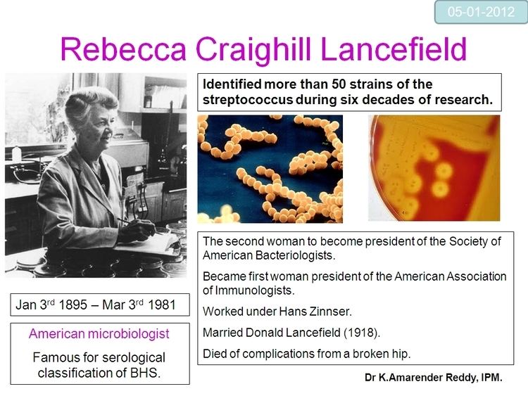 Rebecca Lancefield IAMM TAPC CHAPTER Birth Anniversary Rebecca Craighill Lancefield