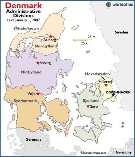Regions of Denmark Denmark Regions Map