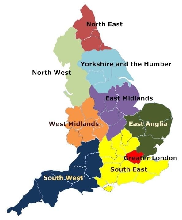 Regions of England of England