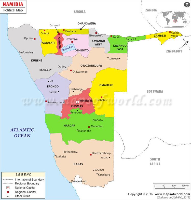 Regions of Namibia Political map of Namibia Namibia Regions Map