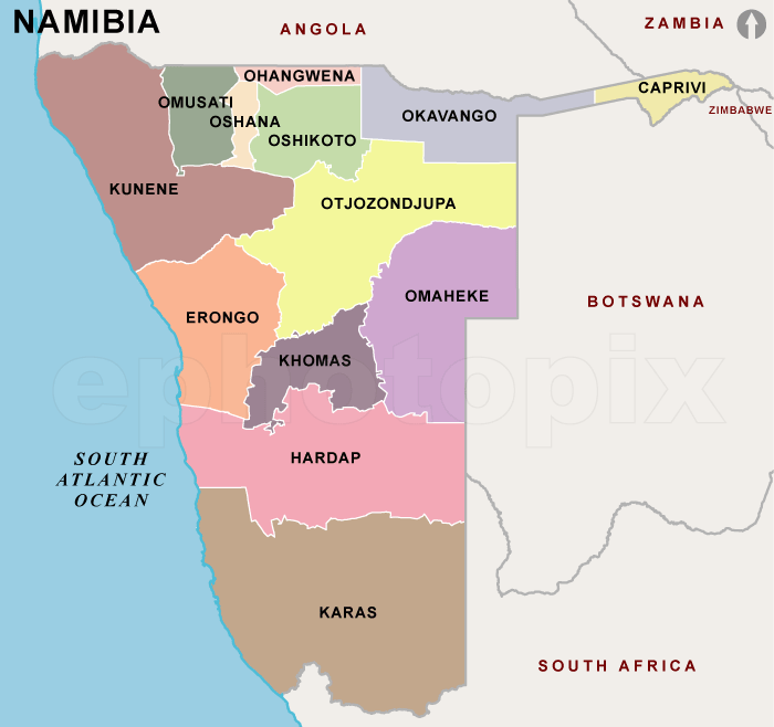 Regions of Namibia Namibia Regions Map Regions map of Namibia Namibia Country