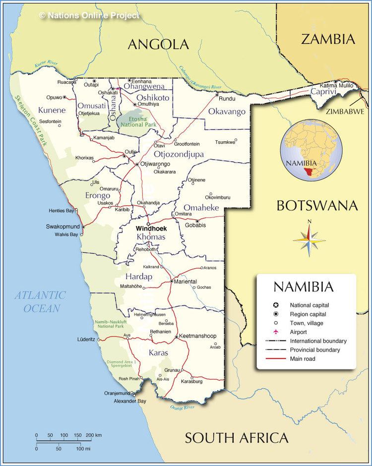 Regions of Namibia Administrative Map of Namibia Nations Online Project