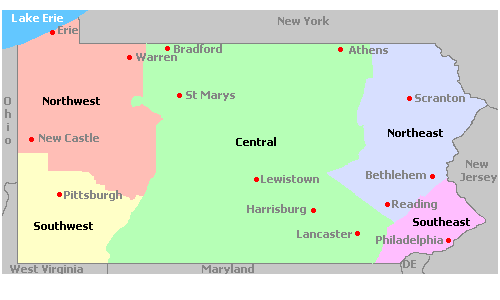 Regions of Pennsylvania Map of Pennsylvania
