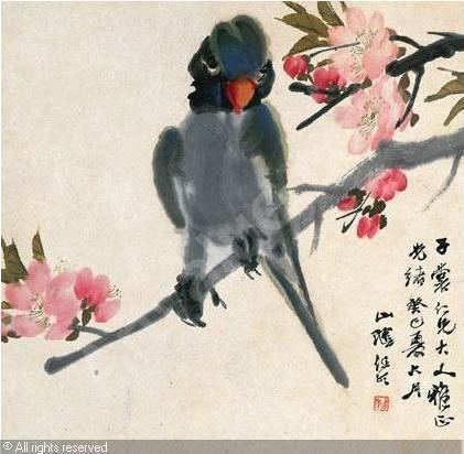 Ren Bonian PARROT PERCHING ON A FLOWERING BRANCH sold by Sotheby39s