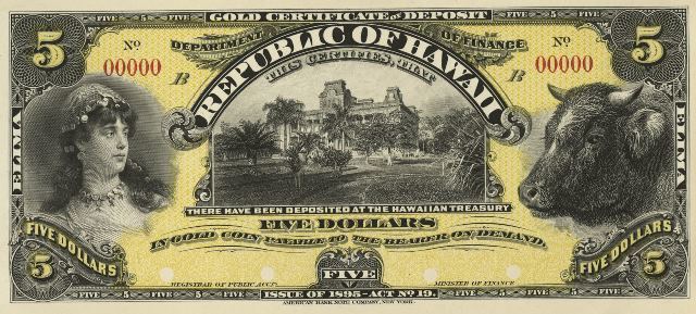 Republic of Hawaii Value of 1895 5 Republic of Hawaii Gold Certificate of Deposit
