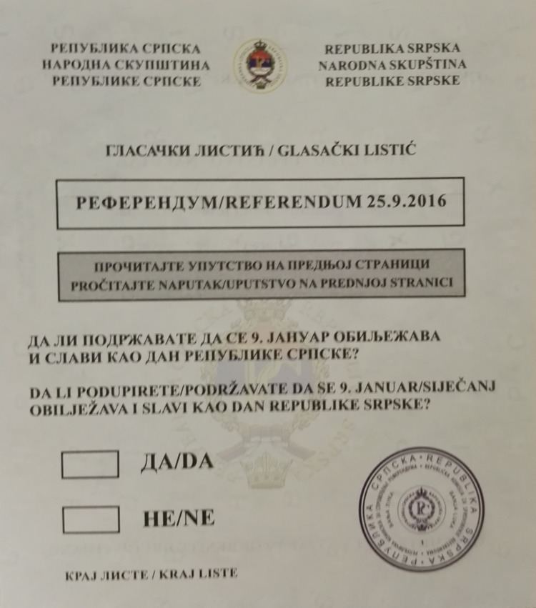 Republika Srpska National Day referendum, 2016