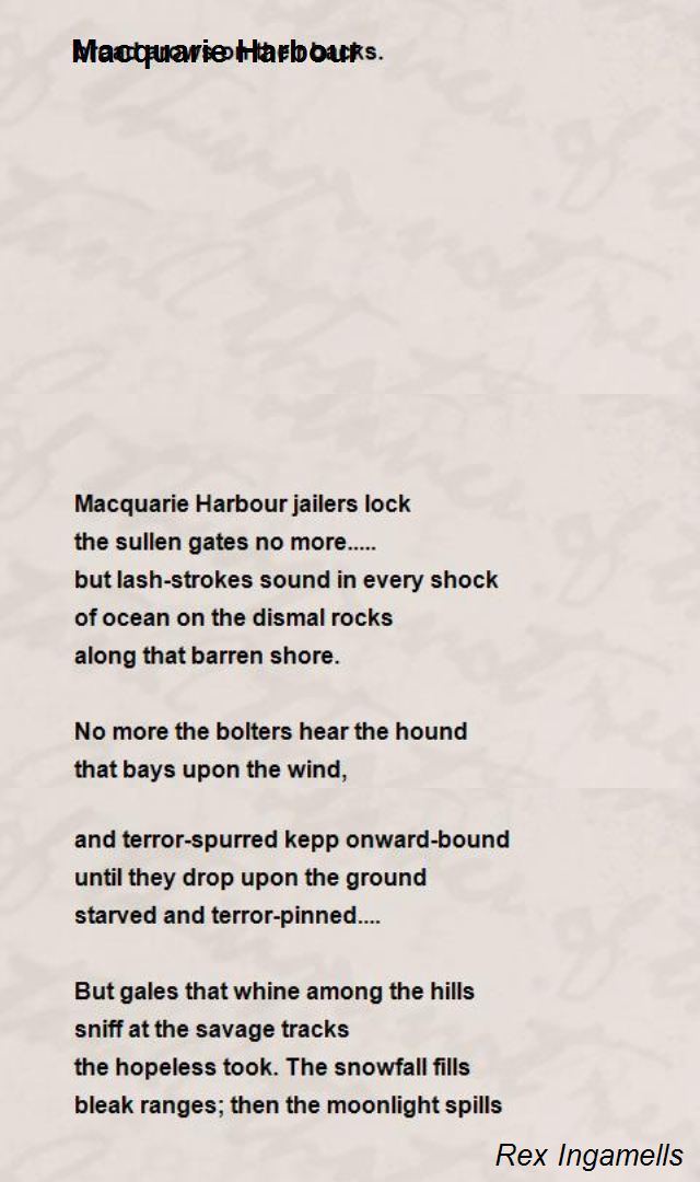 Rex Ingamells Macquarie Harbour Poem by Rex Ingamells Poem Hunter