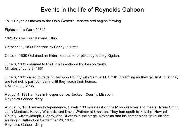 Reynolds Cahoon Events in the life of reynolds cahoon