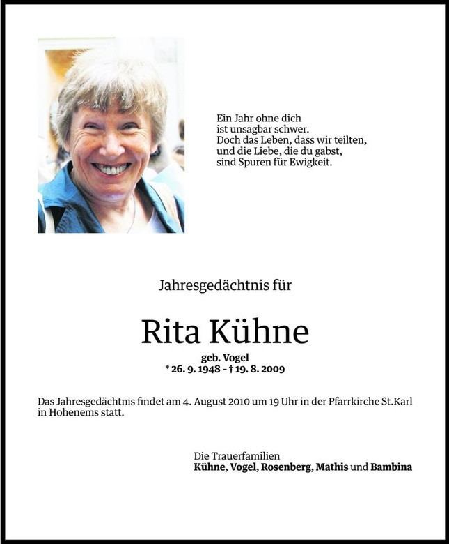 Rita Kühne Rita Khne Jahresgedchtnis VN Todesanzeigen