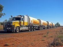 Typical Road Train in Australia. B-train with two dolly/semi units