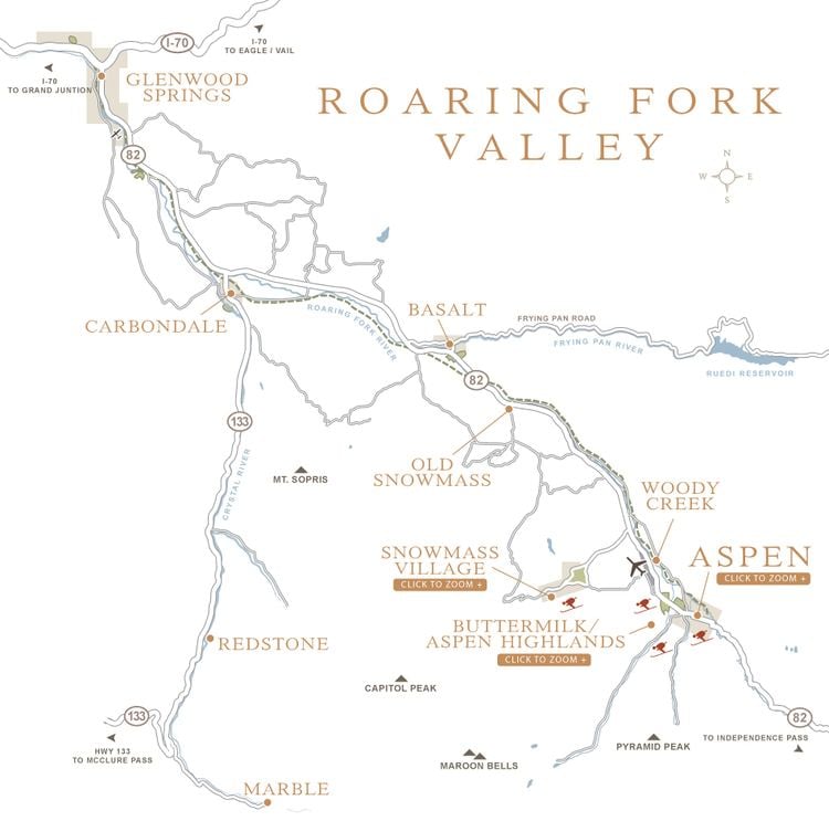 Roaring Fork Valley ROARING FORK VALLEY MAP Aspen Estates