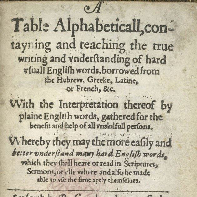 Robert Cawdrey The History of English Dictionaries Cawdreys Table Alphabeticall