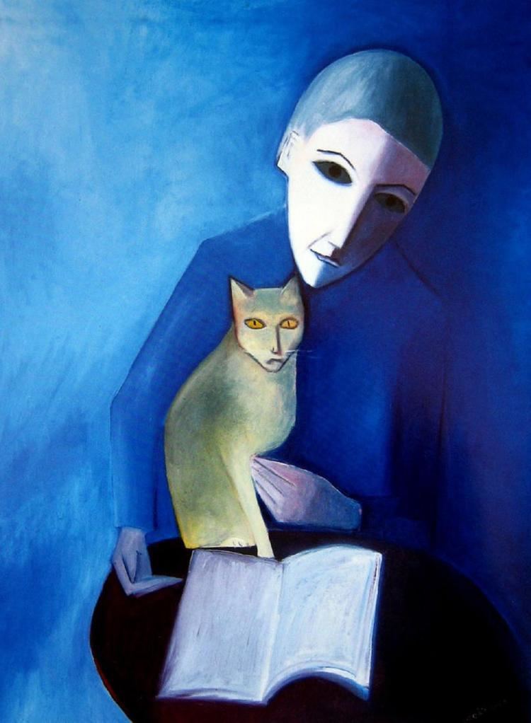Robert Dickerson blue woman with cat painting Robert Dickerson Blue 4