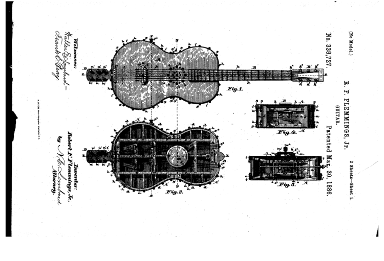 An illustration of Euphonica, a guitar-like instrument invented by Robert F. Flemming, Jr. (July 1839 – February 23, 1919), an American inventor and Union sailor in the American Civil War.