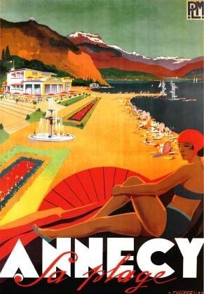 Robert Falcucci Vintage France PLM Railway Travel Posters Annecy La Plage Robert