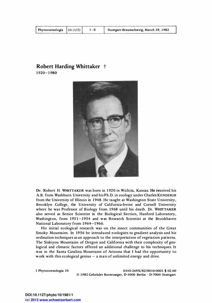 Robert Whittaker Robert Harding Whittaker Phytocoenologia Band 10 Heft 12
