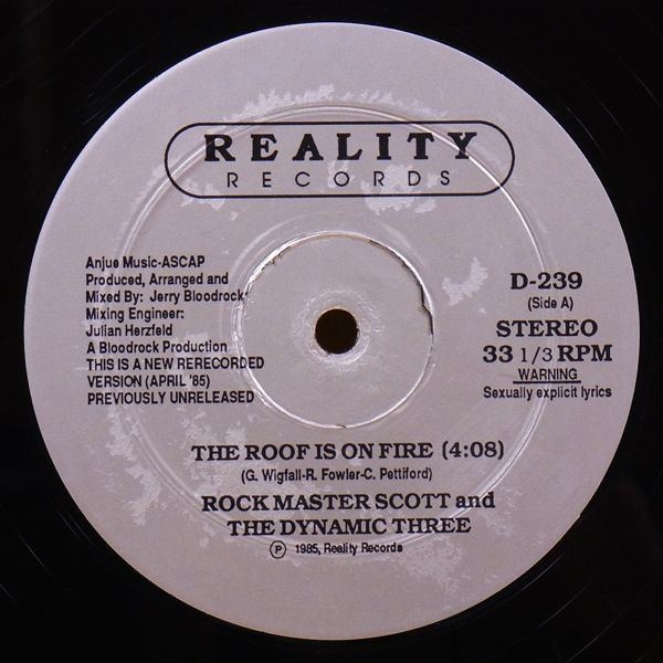 Rock Master Scott & the Dynamic Three The roof is on fire by Rock Master Scott And The Dynamic Three LP