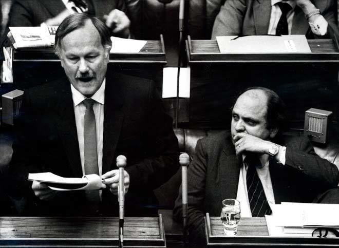 Roger Douglas Roger Douglas reading the budget 1984 Treasury Te Ara