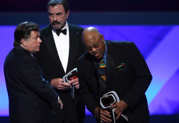 Larry Manetti, Tom Selleck, and Roger E. Mosley accept the Hero Award for "Magnum P.I." onstage at the 7th Annual TV Land Awards