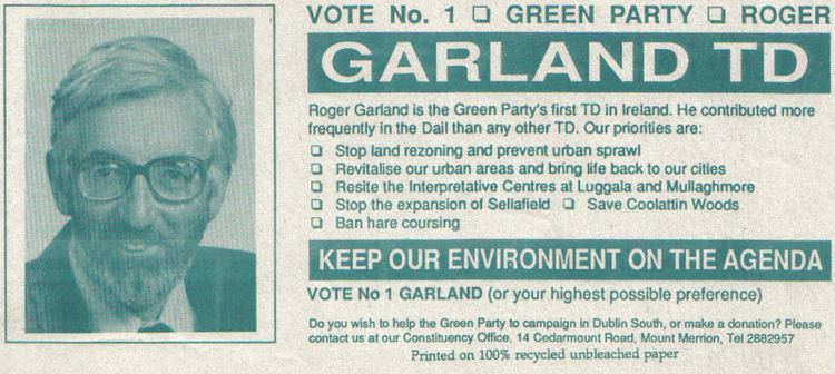 Roger Garland Roger Garland Irelands First Green TD 1992 Dublin South Irish