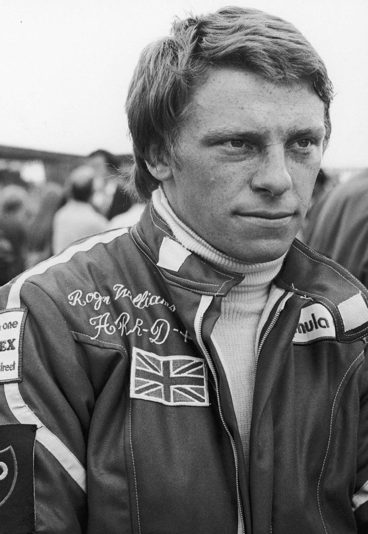 Roger Williamson in a racing event wearing a racing jacket.