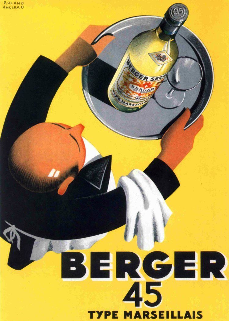Roland Ansieau Vintage French Wine Poster Berger 45 by Roland Ansieau 1935 http