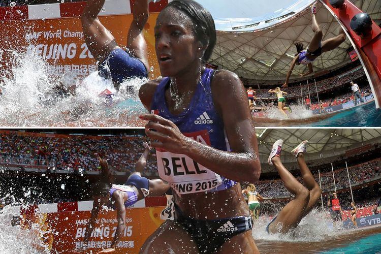 Rolanda Bell Steeplechase runner falls HEAD FIRST into water jump