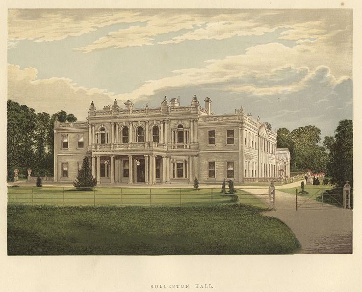 Rolleston Hall, Staffordshire Old and antique prints and maps Staffordshire Rolleston Hall 1880