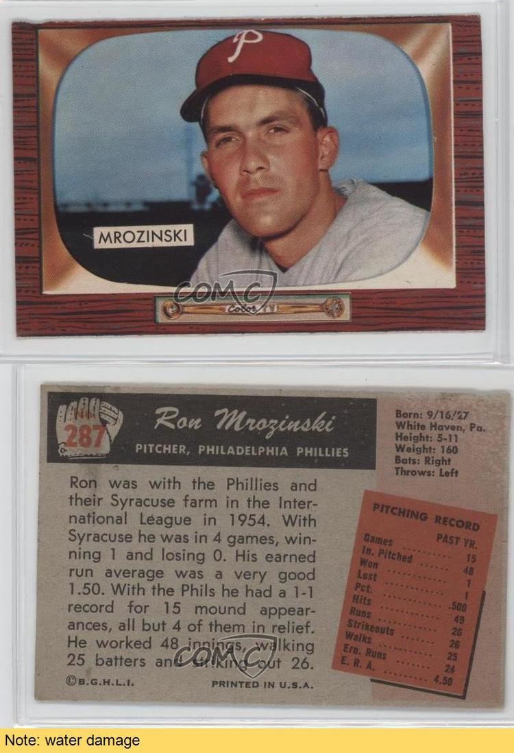 Ron Mrozinski 1955 Bowman 287 Ron Mrozinski Philadelphia Phillies RC Rookie