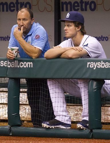 Ron Porterfield Wil Myers right watches with head athletic trainer Ron Porterfield