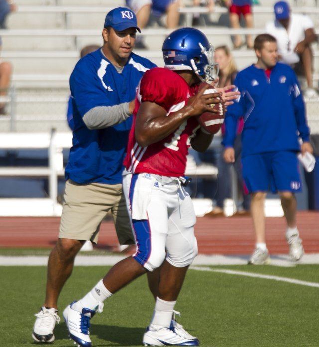 Ron Powlus Photo Kansas quarterbacks coach Ron Powlus harasses