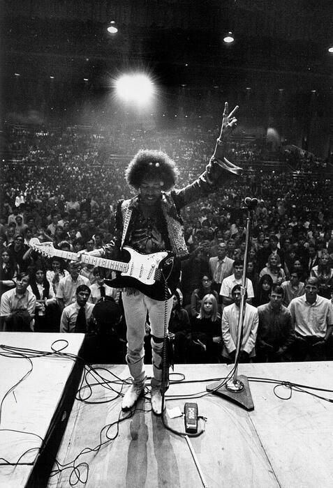 Ron Raffaelli Jimi Hendrix on stage at a concert in Bakersfield