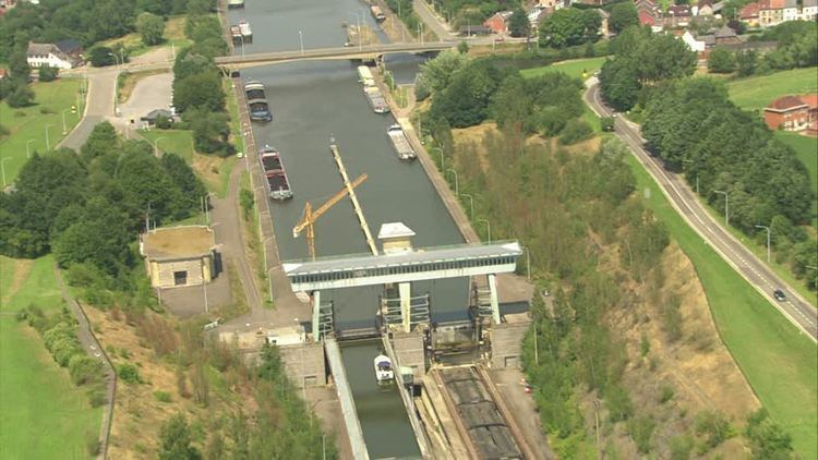 Ronquières inclined plane Boat Lift Wallonia Belgium Aerial HD Stock Video 776190758