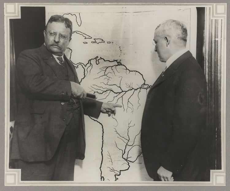 Roosevelt–Rondon Scientific Expedition President Roosevelt pointing at a map of South America towards the