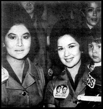 Susan Roces with Mrs. Imelda Marcos during presidential campaign for Marcos in 1965