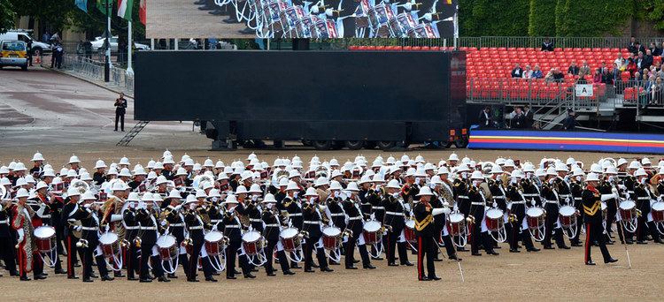 Royal Marines Band Service 490 Marines conduct the largest ever Beating Retreat Royal Navy