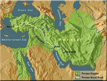 A map showing the Persian Empire and the Persian Royal Road.