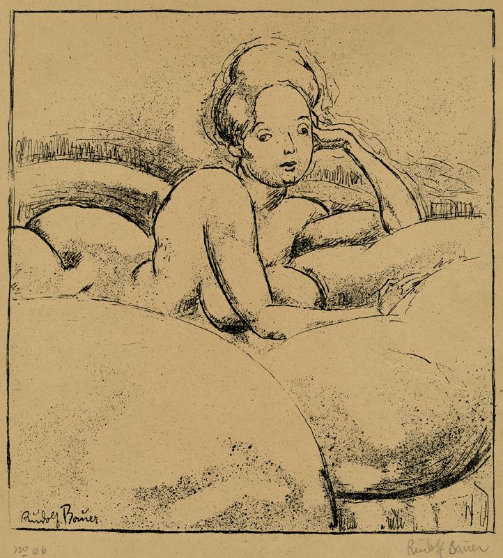Rudolf Bauer (artist) nude on pillows by Rudolf Bauer Annex Galleries Fine Prints